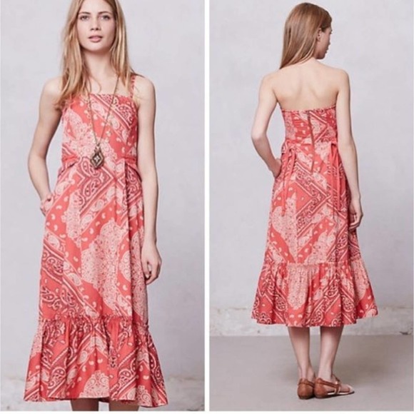 HOLDING HORSES ANTHRPOLOGIE RED BANDANA WESTERN STRAPLESS WOMEN'S DRESS SIZE 2 - Picture 1 of 10